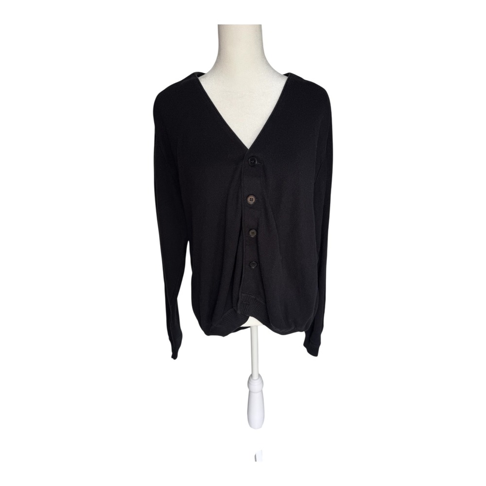 Vintage L.L. Bean Black Cotton Oversized Cardigan Sweater‎ Unisex Women's M Peru